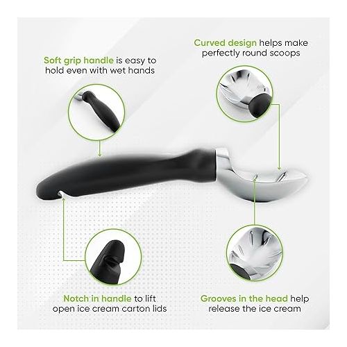  Spring Chef Ice Cream Scoop with Comfortable Handle, Black