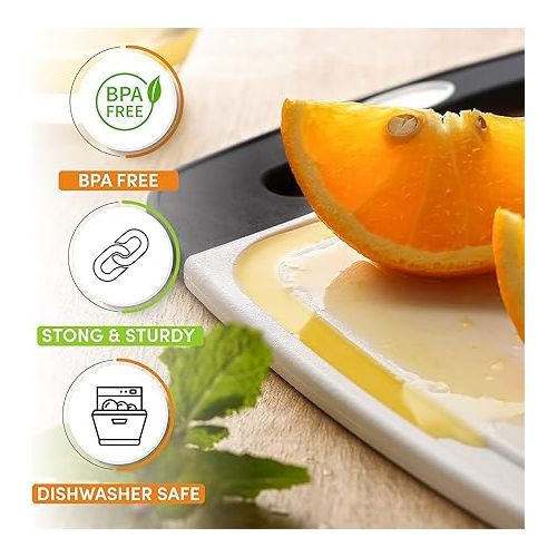  Spring Chef Cutting Boards for Kitchen - BPA Free Plastic Cutting Board Set of 3, Chopping Board Set with Juice Grooves for Fruits, Veggies & Meat with Easy Grip Handle - Dishwasher Safe - Black