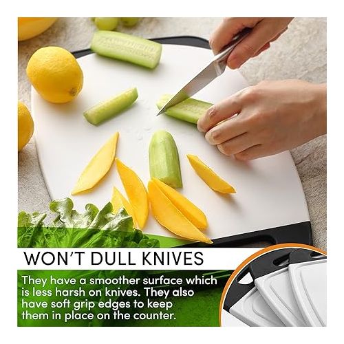  Spring Chef Cutting Boards for Kitchen - BPA Free Plastic Cutting Board Set of 3, Chopping Board Set with Juice Grooves for Fruits, Veggies & Meat with Easy Grip Handle - Dishwasher Safe - Black