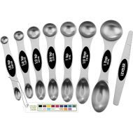 Spring Chef Magnetic Measuring Spoons Set with Strong N45 Magnets, Heavy Duty Stainless Steel Metal, Fits in Most Kitchen Spice Jars for Baking & Cooking, BPA Free, Black, Set of 8 with Leveler