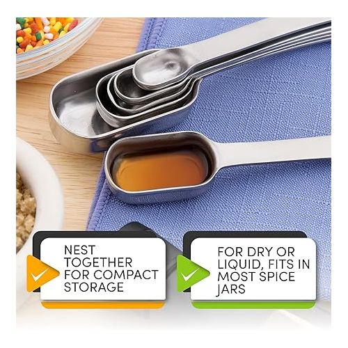  Spring Chef Stainless Steel Measuring Spoons Set of 7 with Leveler, Rectangular Metal Teaspoon & Tablespoon Measuring Spoons for Dry & Liquid Ingredients - Nesting Kitchen Gadgets For Baking & Cooking