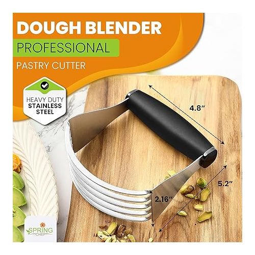  Spring Chef Dough Blender For Baking, Heavy Duty Dough Cutter Tool, Stainless Steel Pastry Cutter Tool with Sharp Blades, Dough Mixer, Pastry Blender for Easy Mixing, Dishwasher Safe - XL Size - Black