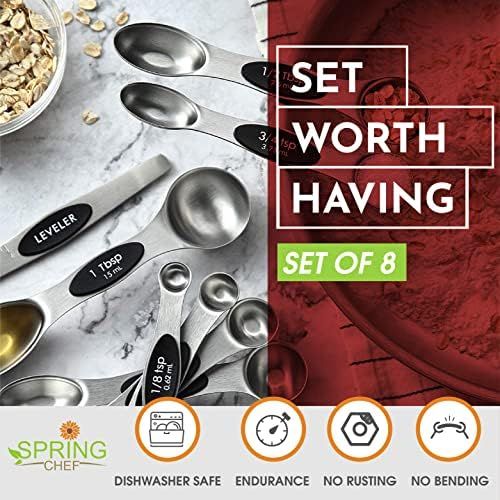  Spring Chef Magnetic Measuring Spoons Set, Dual Sided, Stainless Steel, Fits in Spice Jars, Set of 8