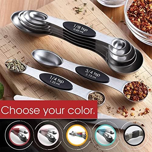  Spring Chef Magnetic Measuring Spoons Set, Dual Sided, Stainless Steel, Fits in Spice Jars, Set of 8