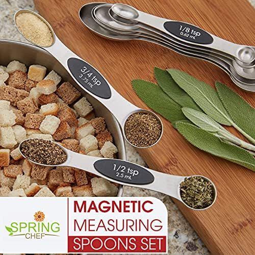  Spring Chef Magnetic Measuring Spoons Set, Dual Sided, Stainless Steel, Fits in Spice Jars, Set of 8