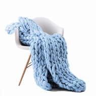 Spring wind Hand-Made Knit Acrylic Blanket Chunky Bulky Chunky Blanket Super Large Pet Bed Chair Mat Rug (Blue, 51x69)