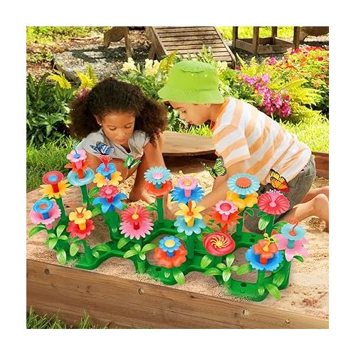  SpringFlower Gifts Toys for Girls 3 4 5 6 7 Years Old, Flower Garden Building Kit with Storage case,Educational STEM Toy and Preschool Garden Play Set for Toddlers, 148pcs