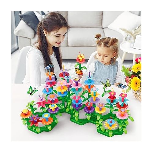  SpringFlower Gifts Toys for Girls 3 4 5 6 7 Years Old, Flower Garden Building Kit with Storage case,Educational STEM Toy and Preschool Garden Play Set for Toddlers, 148pcs