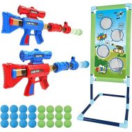 SpringFlower Shooting Game Toy for 5 6 7 8 9 10+ Years Olds Boys,2pk Foam Ball Popper Air Toy Guns with Standing Shooting Target,24 Foam Balls, Ideal Gift