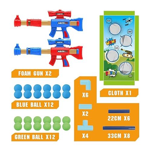  SpringFlower Shooting Game Toy for 5 6 7 8 9 10+ Years Olds Boys,2pk Foam Ball Popper Air Toy Guns with Standing Shooting Target,24 Foam Balls, Ideal Gift