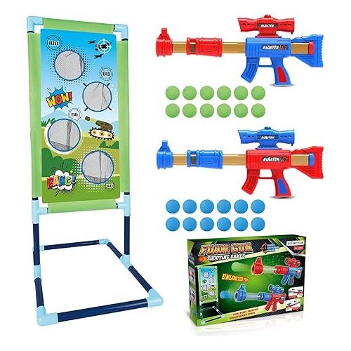  SpringFlower Shooting Game Toy for 5 6 7 8 9 10+ Years Olds Boys,2pk Foam Ball Popper Air Toy Guns with Standing Shooting Target,24 Foam Balls, Ideal Gift