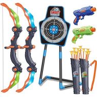 SpringFlower 2 Bow and Arrow Sets with LED Light-up,2 Foam Dart Guns for Kids 5 6 7 8 9 10+ Years Old, Archery Set with Standing Target for Boys & Girl, Ideal Gift