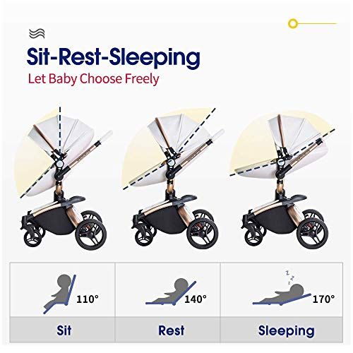  SpringBuds Baby Stroller Bassinet Carriage Combo 360 Rotation 2-in-1 Shock-Resistant High Landscape Luxury Pram Infant Stroller for Newborn and Toddler (white1)