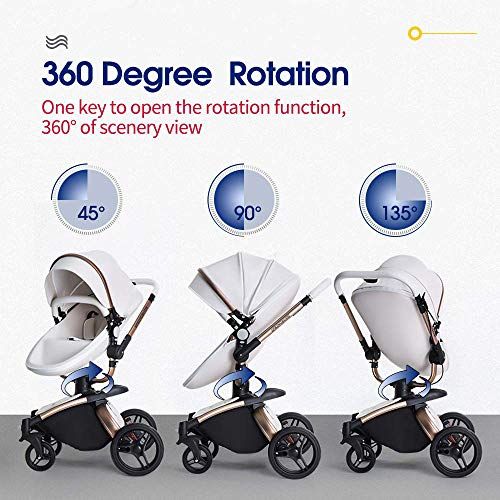  SpringBuds Baby Stroller Bassinet Carriage Combo 360 Rotation 2-in-1 Shock-Resistant High Landscape Luxury Pram Infant Stroller for Newborn and Toddler (white1)