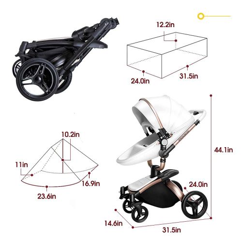  SpringBuds Baby Stroller Bassinet Carriage Combo 360 Rotation 2-in-1 Shock-Resistant High Landscape Luxury Pram Infant Stroller for Newborn and Toddler (white1)