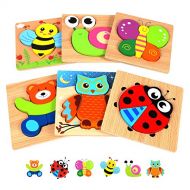 Springflower Wooden Toddler Jigsaw Puzzle Gift Toy for 1 2 3 Years Old Boys and Girls,6 Pack Animal Shape Montessori Toy for Infant,Toddler Sensory Toy,Fine Motor Skill Early Learn