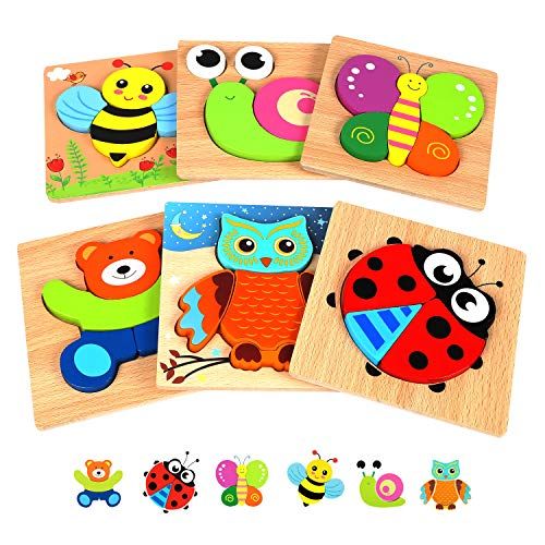  Springflower Wooden Toddler Jigsaw Puzzle Gift Toy for 1 2 3 Years Old Boys and Girls,6 Pack Animal Shape Montessori Toy for Infant,Toddler Sensory Toy,Fine Motor Skill Early Learn