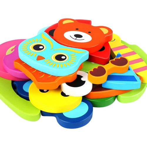  Springflower Wooden Toddler Jigsaw Puzzle Gift Toy for 1 2 3 Years Old Boys and Girls,6 Pack Animal Shape Montessori Toy for Infant,Toddler Sensory Toy,Fine Motor Skill Early Learn