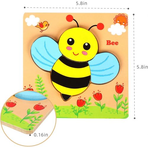  Springflower Wooden Toddler Jigsaw Puzzle Gift Toy for 1 2 3 Years Old Boys and Girls,6 Pack Animal Shape Montessori Toy for Infant,Toddler Sensory Toy,Fine Motor Skill Early Learn