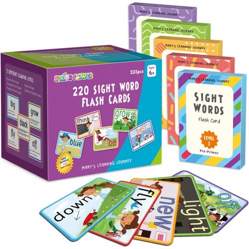  [아마존베스트]SpringFlower Sight Words Flash Cards with Pictures,Motions&Sentences, 220 Dolch Sight Words for Preschool, Kindergarten, 1st, 2nd & 3rd Grade.Homeschool, Learn to Read, Phonics Lea