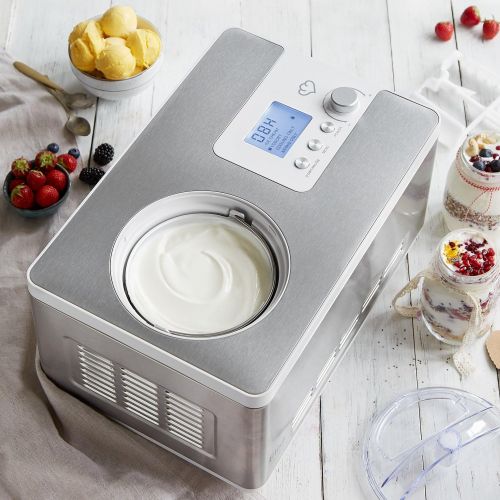  [아마존베스트]Springlane Kitchen Elisa 2.0 L Ice Maker & Yoghurt Maker with Self-Cooling Compressor 180W Stainless Steel with Cooling and Heating Function, incl. recipe book