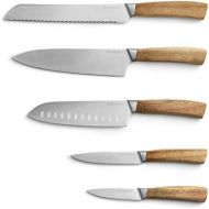 [아마존베스트]Springlane Kitchen Acacia Wood Knife Set incl. Chefs Knife Santoku Knife Utility Knife Vegetable knife Bread Knife.