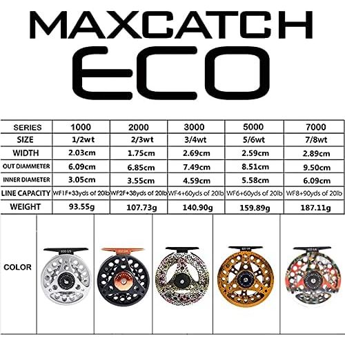  [아마존베스트]MAXIMUMCATCH ECO Series Fly Reel Large Spool Core with Die-Cast Aluminum Body Fly Fishing Reel in 3/4wt 5/6wt 7/8wt, Silver/Black/Rainbow, with Lines Combo