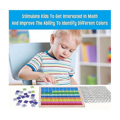  SpriteGru Wooden Math Learning Board Toy, Math Cubes 1-100 Consecutive Numbers, Linking Cube Math Counters for Kids Kindergarten Learning Activities with Storage Bag