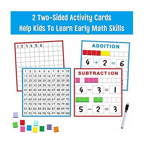  SpriteGru Wooden Math Learning Board Toy, Math Cubes 1-100 Consecutive Numbers, Linking Cube Math Counters for Kids Kindergarten Learning Activities with Storage Bag