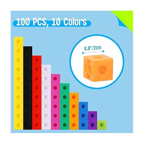  SpriteGru Math Linking Cubes, Set of 100 Math Cubes Manipulative Connecting and Counting Snap Blocks for Early Math and Construction, Educational Toy for Preschool, Kindergarten, Homeschool