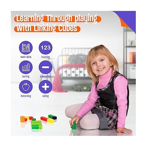  SpriteGru Math Linking Cubes, Set of 100 Math Cubes Manipulative Connecting and Counting Snap Blocks for Early Math and Construction, Educational Toy for Preschool, Kindergarten, Homeschool