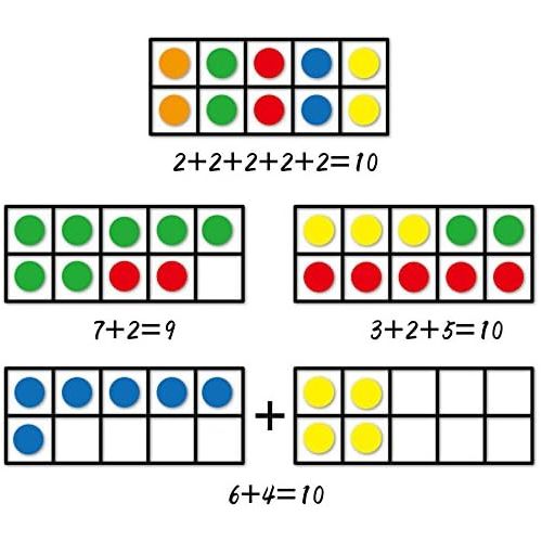  [아마존베스트]SpriteGru Magnetic Ten-Frame Set, Including 5 Frames (no Hollowed Out) and 55 Colorful Discs (Upgraded Version for Fridge & Hand-held)