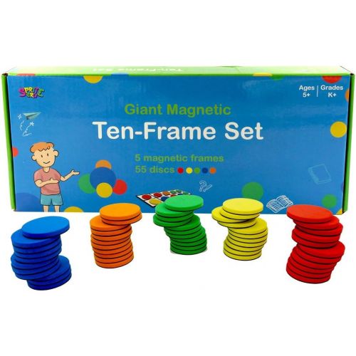  [아마존베스트]SpriteGru Magnetic Ten-Frame Set, Including 5 Frames (no Hollowed Out) and 55 Colorful Discs (Upgraded Version for Fridge & Hand-held)