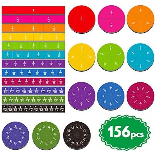  [아마존베스트]SpriteGru 129pcs Magnetic Rainbow Fraction Tiles Circles