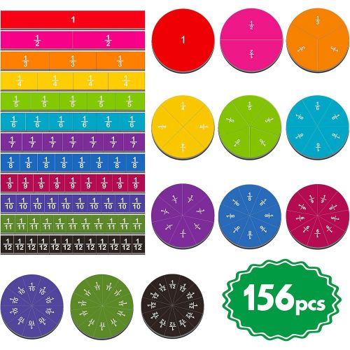  [아마존베스트]SpriteGru 156 pcs Magnetic Rainbow Fraction Tiles Circles