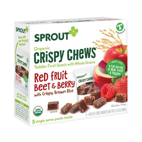  [아마존베스트]Sprout Organic Crispy Chews Toddler Snacks, Red Fruit Beet & Berry, 0.63 Ounce Single Serve Packets (Box of 5)