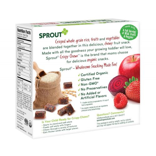  [아마존베스트]Sprout Organic Crispy Chews Toddler Snacks, Red Fruit Beet & Berry, 0.63 Ounce Single Serve Packets (Box of 5)