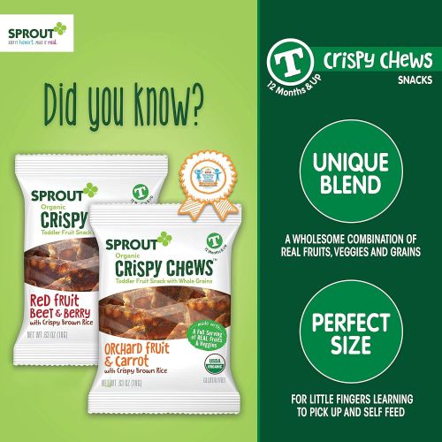  [아마존베스트]Sprout Organic Crispy Chews Toddler Snacks, Red Fruit Beet & Berry, 0.63 Ounce Single Serve Packets (Box of 5)