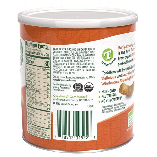  [아마존베스트]Sprout Organic Curlz Toddler Snacks, Sweet Potato & Cinnamon, 1.48 Ounce Canister (Single)