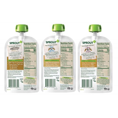  [아마존베스트]Sprout Organic Stage 3 Baby Food Pouches, Meat Variety, 4 Ounce (Pack of 18) 6 of Each: Root Veg Apple...