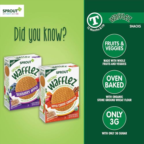  [아마존베스트]Sprout Organic Wafflez Toddler Snacks, Blueberry Apple, 5 Count Box of Individually Wrapped Waffles