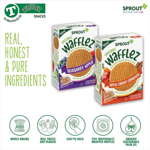  [아마존베스트]Sprout Organic Wafflez Toddler Snacks, Blueberry Apple, 5 Count Box of Individually Wrapped Waffles
