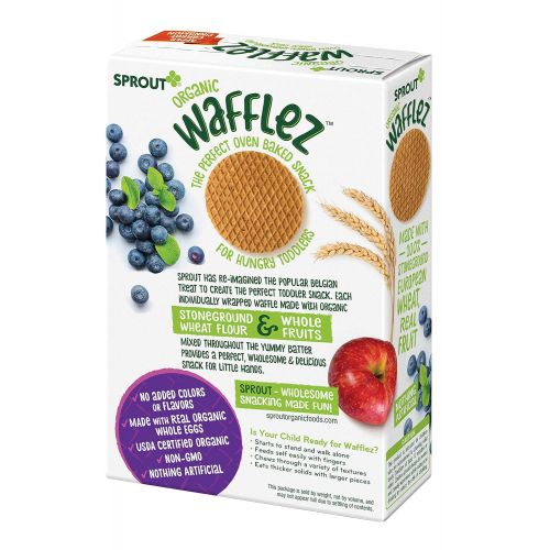  [아마존베스트]Sprout Organic Wafflez Toddler Snacks, Blueberry Apple, 5 Count Box of Individually Wrapped Waffles