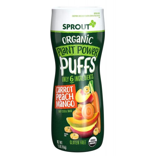  Sprout Organic Plant Power Puffs Baby Snacks, Carrot Peach Mango, 1.5 Ounce Canister (Pack of 6) (Packaging May Vary)