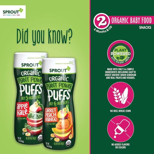  Sprout Organic Plant Power Puffs Baby Snacks, Carrot Peach Mango, 1.5 Ounce Canister (Pack of 6) (Packaging May Vary)