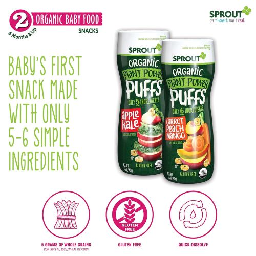  Sprout Organic Plant Power Puffs Baby Snacks, Carrot Peach Mango, 1.5 Ounce Canister (Pack of 6) (Packaging May Vary)