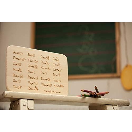  [아마존베스트]Spruchreif PREMIUM QUALITAET 100% EMOTIONAL Premium Quality 100% Emotional Wooden Breakfast Board with Engraving ABC and 1x1 Bread Board for Children to Learn Back to School or for School Gift for Girls and Boys