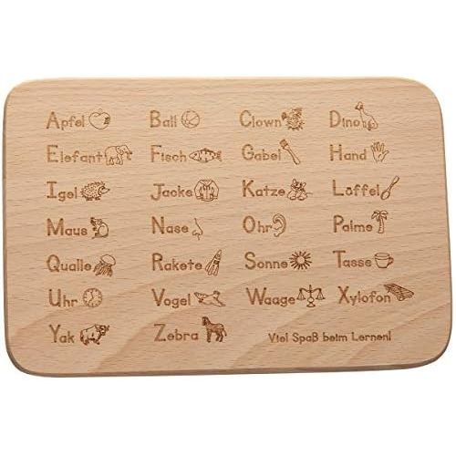  [아마존베스트]Spruchreif PREMIUM QUALITAET 100% EMOTIONAL Premium Quality 100% Emotional Wooden Breakfast Board with Engraving ABC and 1x1 Bread Board for Children to Learn Back to School or for School Gift for Girls and Boys