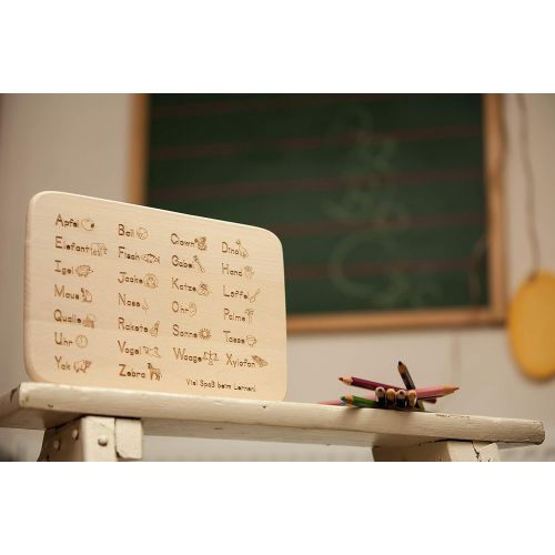  [아마존베스트]Spruchreif PREMIUM QUALITAET 100% EMOTIONAL Premium Quality 100% Emotional Wooden Breakfast Board with Engraving ABC and 1x1 Bread Board for Children to Learn Back to School or for School Gift for Girls and Boys