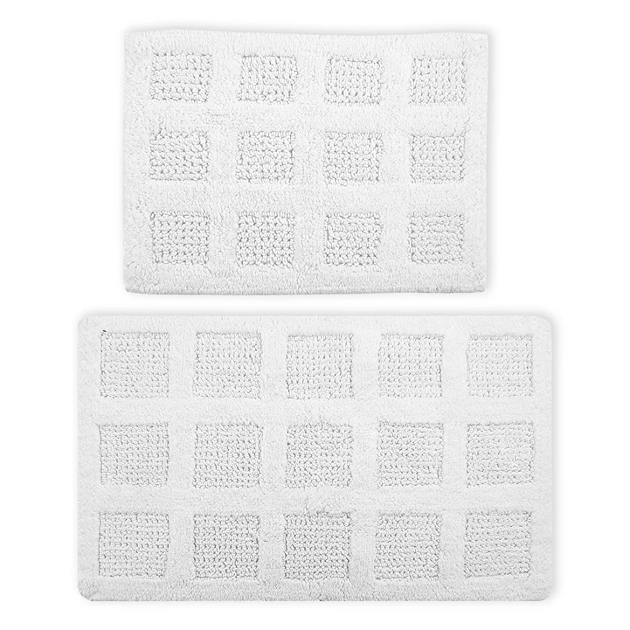 /Square Honeycomb 2-Piece 20 x 30 and 21 x 34 Bath Mat Set in White